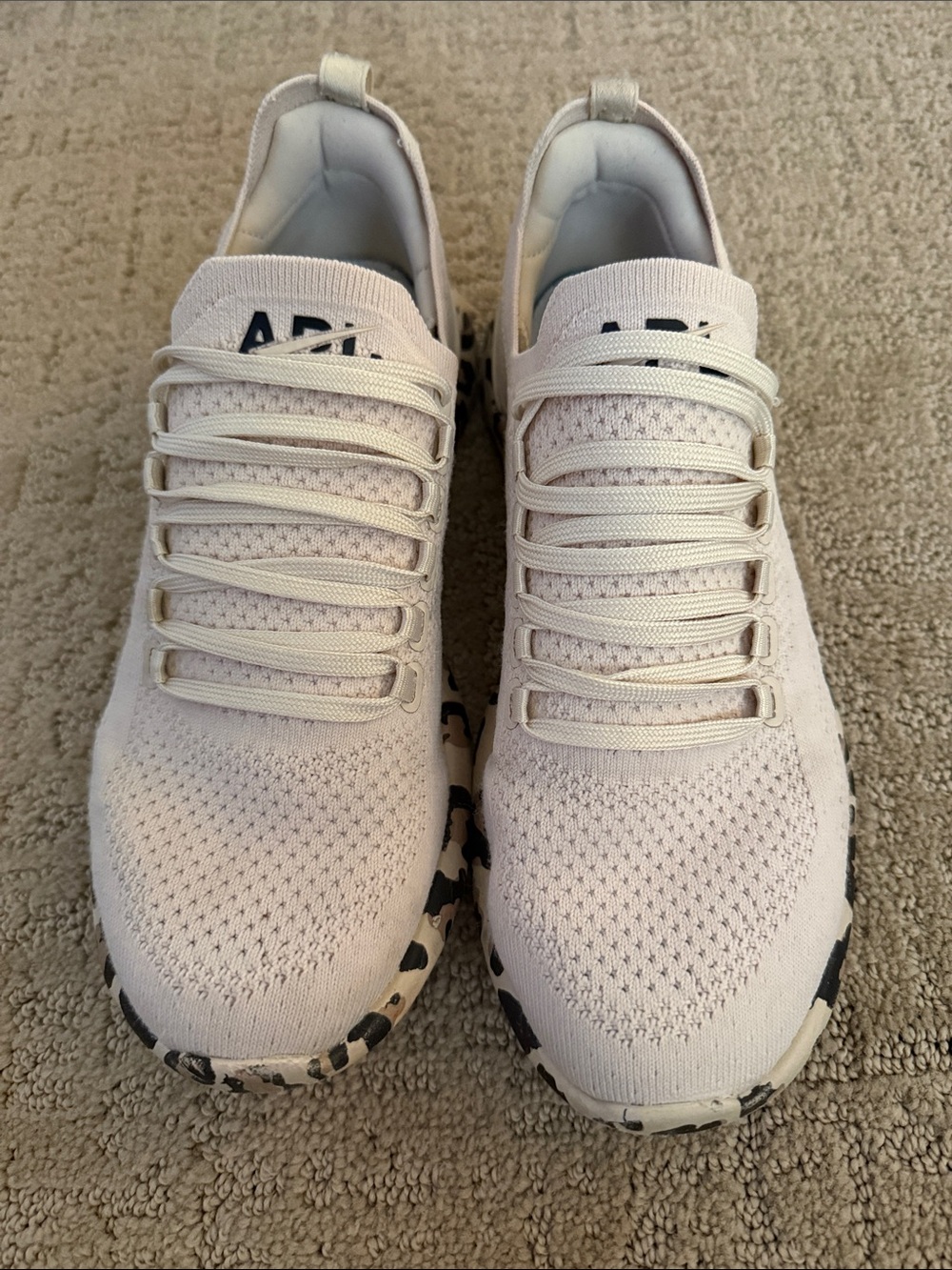 APL Women’s Knit Sneakers in Light Beige with Leopard-Print Sole